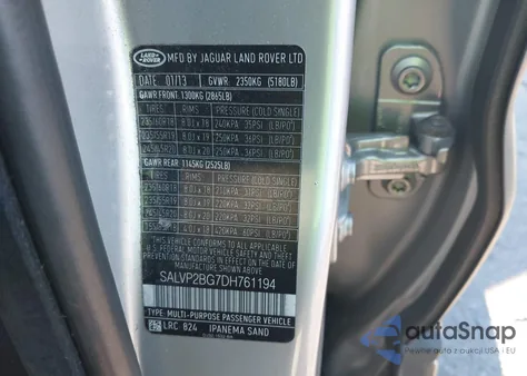 2013 Land Rover Range Rover Evoque Pure из США, поврежденный, VIN SALVP2BG7DH761194